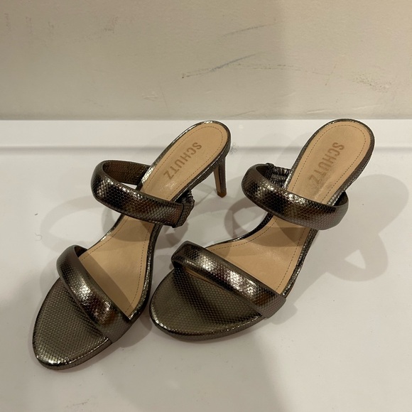 Schutz Black Metallic Heeled Sandals